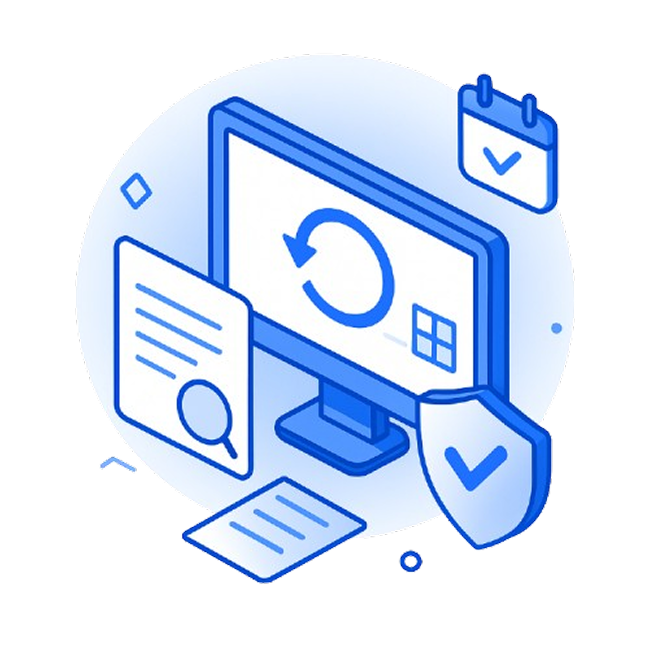 Refresh icon and document on a computer screen