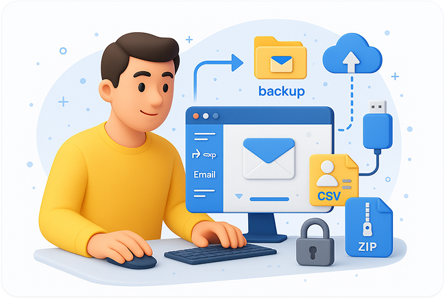Illustration of a person backing up email data